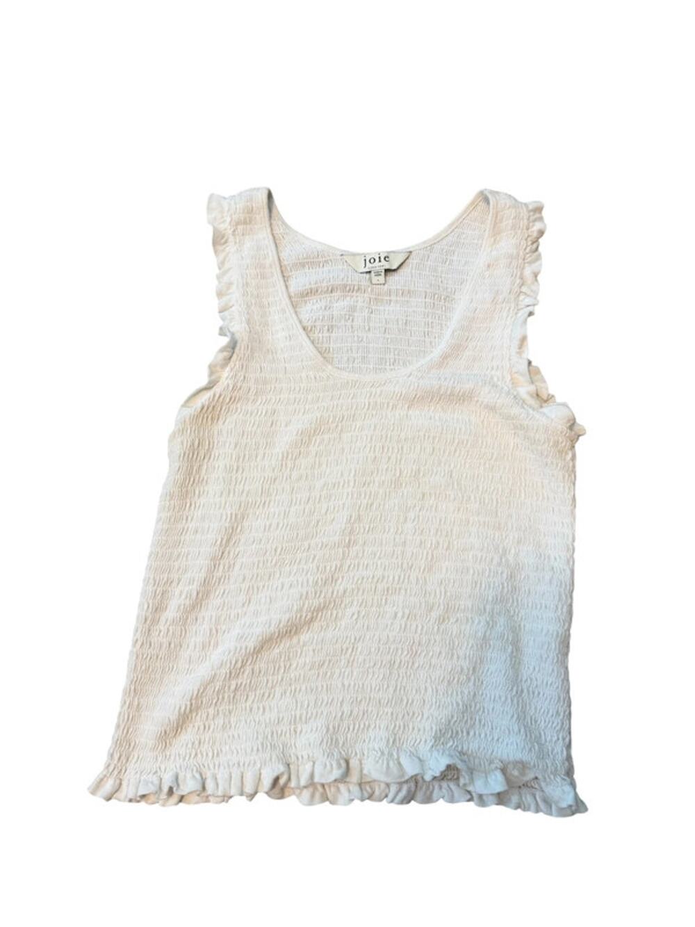 Joie Mallory Smocked Ruffle Tank Top - Cream / White - Size L